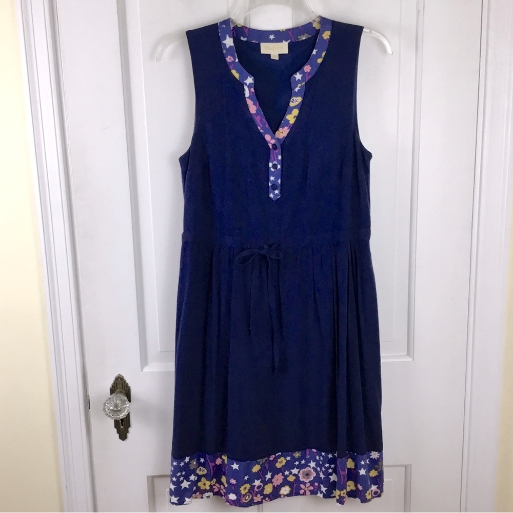 Modcloth Sleeveless Dress Navy Blue Floral Trim V-neck